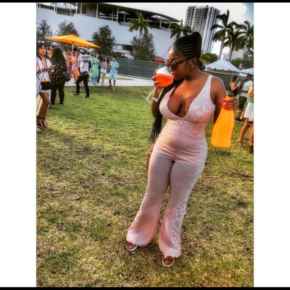 Pink plunge jumpsuit